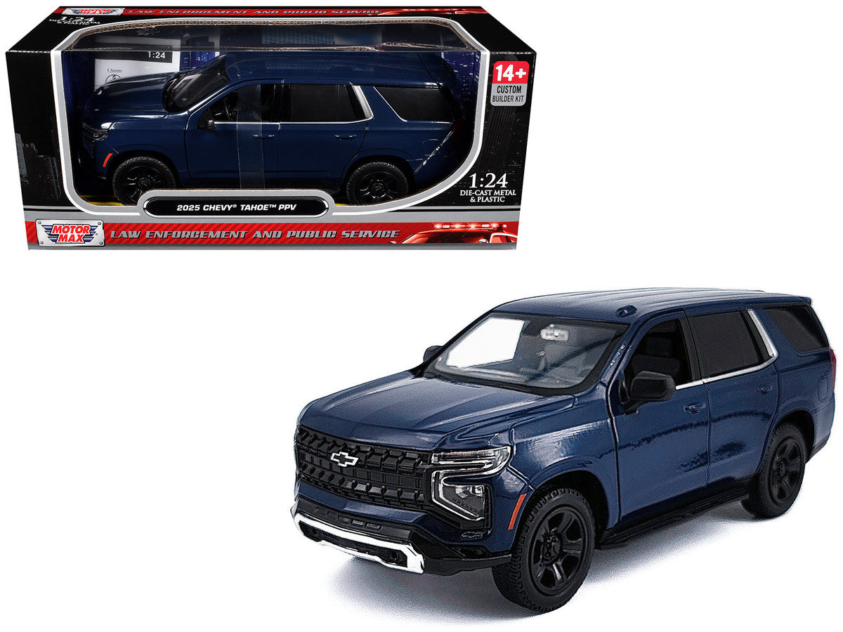 2025 Chevrolet Tahoe PPV Dark Blue "Custom Builder's Kit - Law Enforcement and Public Service" Series 1/24 Diecast Model Car by Motormax LuxuryLifeWay Online Store