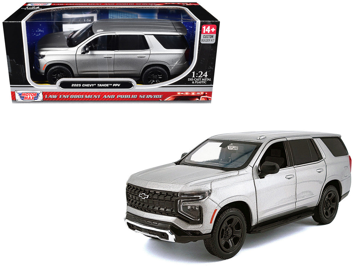 2025 Chevrolet Tahoe PPV Silver Metallic "Custom Builder's Kit - Law Enforcement and Public Service" Series 1/24 Diecast Model Car by Motormax LuxuryLifeWay Online Store