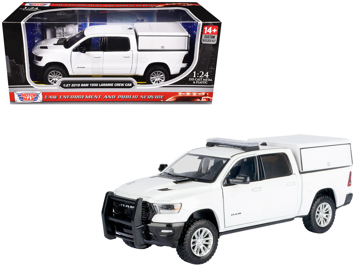 2019 RAM 1500 Laramie Crew Cab Pickup Truck with Truck Bed Camper White "Custom Builder's Kit" Series 1/27 Diecast Model Car by Motormax LuxuryLifeWay Online Store