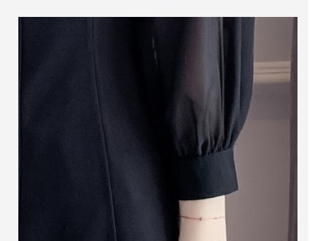 Women Chiffon Lantern Sleeve Splicing Shirt Dress NorixaFashion.com