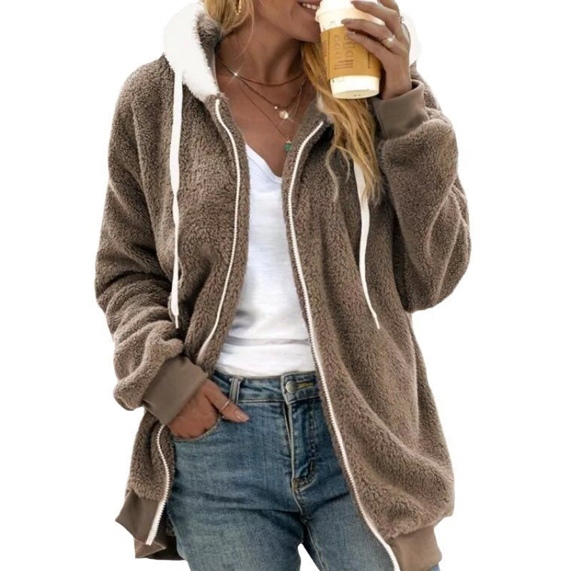 2026 Amazon Hot Selling New Autumn And Winter Loose Plush Zipper Hooded Jacket For Women, Fashionable And Versatile NorixaFashion.com