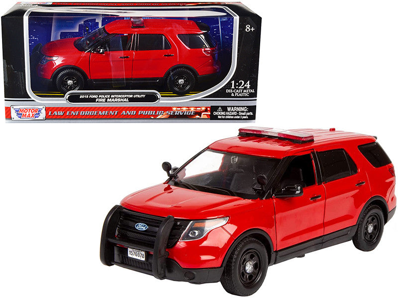 2015 Ford Police Interceptor Utility "Fire Marshal" Plain Red 1/24 Diecast Model Car by Motormax LuxuryLifeWay Online Store