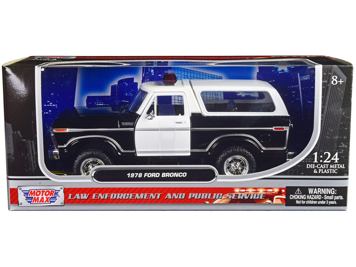 1978 Ford Bronco Police Car Unmarked Black and White "Law Enforcement and Public Service" Series 1/24 Diecast Model Car by Motormax LuxuryLifeWay Online Store