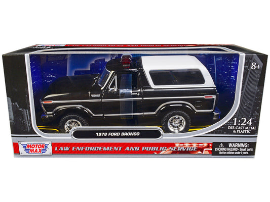 1978 Ford Bronco Police Car Unmarked Black with White Top "Law Enforcement and Public Service" Series 1/24 Diecast Model Car by Motormax LuxuryLifeWay Online Store