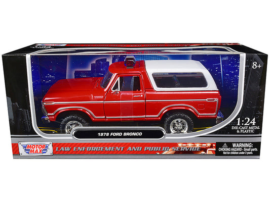 1978 Ford Bronco Fire Department Unmarked Red "Law Enforcement and Public Service" Series 1/24 Diecast Model Car by Motormax LuxuryLifeWay Online Store