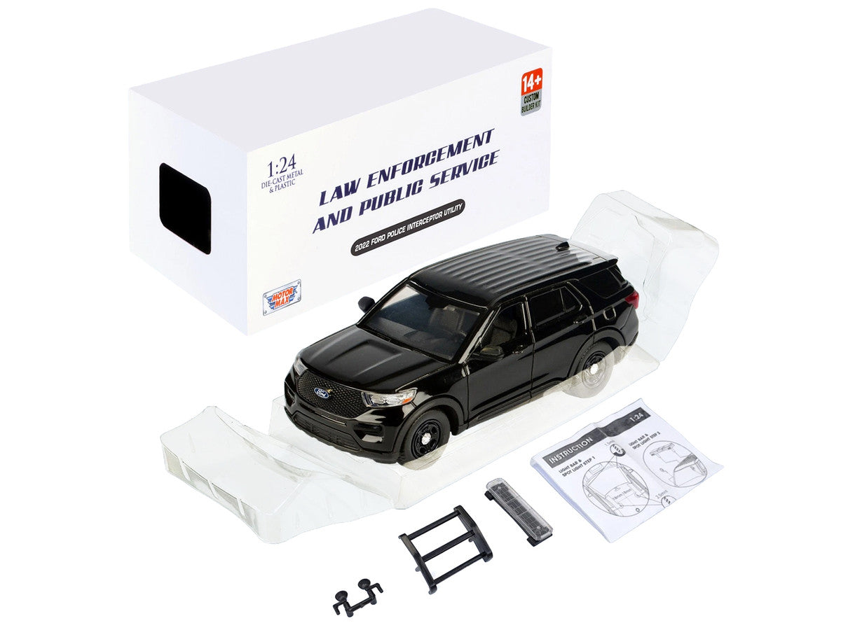 2022 Ford Police Interceptor Utility Unmarked Black "Builder's Kit" "Law Enforcement and Public Service" Series 1/24 Diecast Model Car by Motormax LuxuryLifeWay Online Store