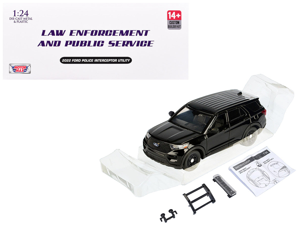 2022 Ford Police Interceptor Utility Unmarked Black "Builder's Kit" "Law Enforcement and Public Service" Series 1/24 Diecast Model Car by Motormax LuxuryLifeWay Online Store
