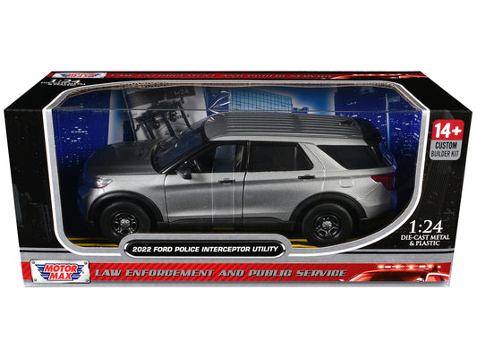 2022 Ford Police Interceptor Utility Unmarked Silver Metallic "Builder's Kit" "Law Enforcement and Public Service" Series 1/24 Diecast Model Car by Motormax LuxuryLifeWay Online Store