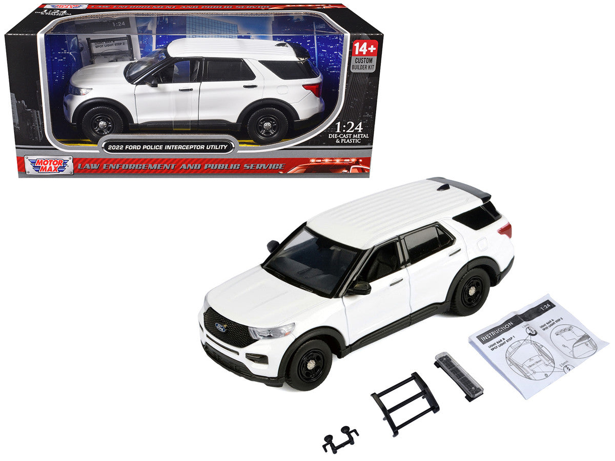 2022 Ford Police Interceptor Utility Unmarked White "Builder's Kit" "Law Enforcement and Public Service" Series 1/24 Diecast Model Car by Motormax LuxuryLifeWay Online Store