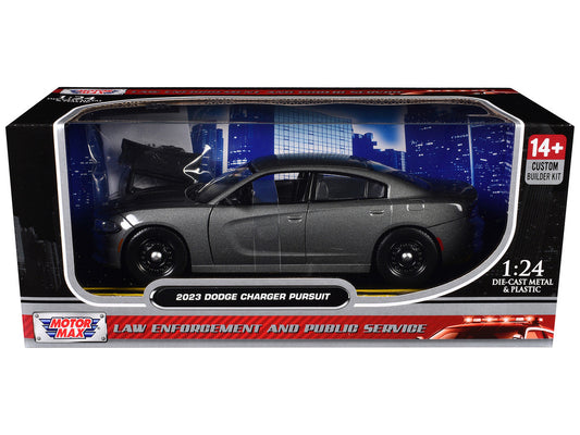 2023 Dodge Charger Pursuit Police Car Gray Metallic "Custom Builder's Kit - Law Enforcement and Public Service" Series 1/24 Diecast Model Car by Motormax LuxuryLifeWay Online Store