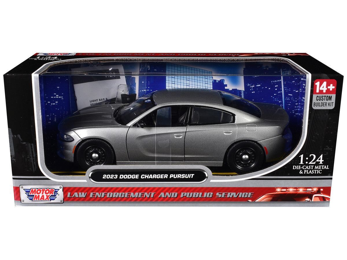 2023 Dodge Charger Pursuit Police Car Silver Metallic "Custom Builder's Kit - Law Enforcement and Public Service" Series 1/24 Diecast Model Car by Motormax LuxuryLifeWay Online Store