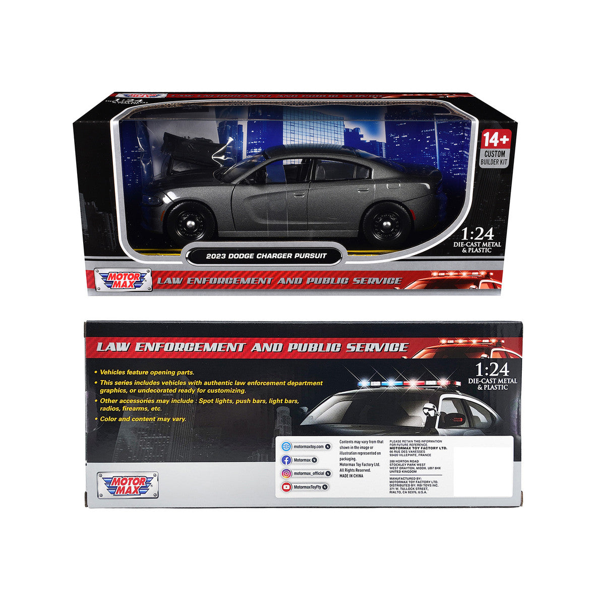 2023 Dodge Charger Pursuit Police Car Gray Metallic "Custom Builder's Kit - Law Enforcement and Public Service" Series 1/24 Diecast Model Car by Motormax LuxuryLifeWay Online Store