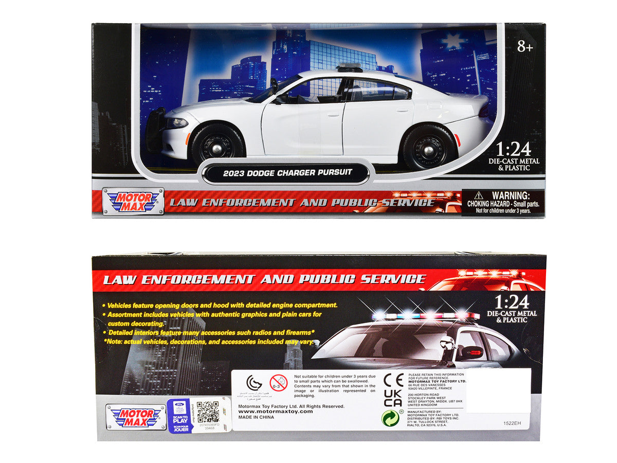 2023 Dodge Charger Pursuit Police Car Plain White "Law Enforcement and Public Service" Series 1/24 Diecast Model Car by Motormax LuxuryLifeWay Online Store