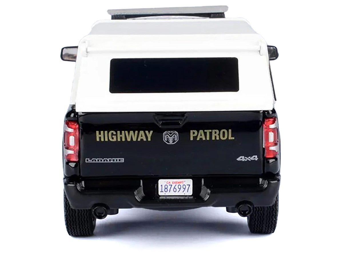 2019 RAM 1500 Laramine Crew Cab Pickup Truck "California Highway Patrol" Black and White with Truck Bed Camper "Law Enforcement and Public Service" Series 1/27 Diecast Model Car by Motormax LuxuryLifeWay Online Store