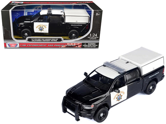 2019 RAM 1500 Laramine Crew Cab Pickup Truck "California Highway Patrol" Black and White with Truck Bed Camper "Law Enforcement and Public Service" Series 1/27 Diecast Model Car by Motormax LuxuryLifeWay Online Store