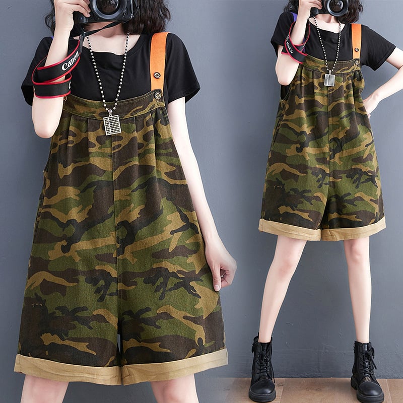 Loose Camo Denim Strap Pants Pi-Mart