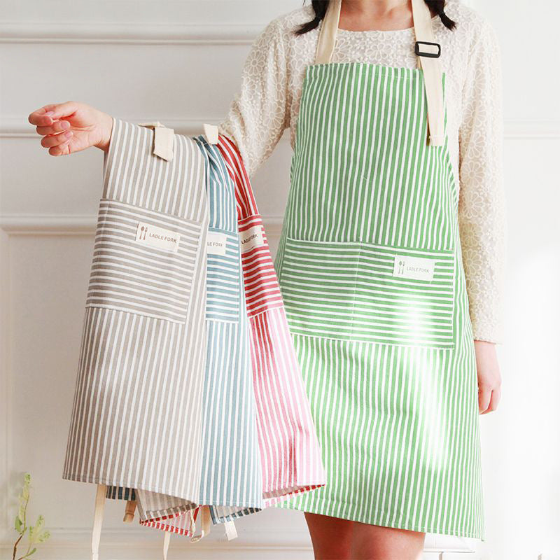 Linen Stripe Apron, Breathable Kitchen Apron For Household Chores PearlNestDecor.com