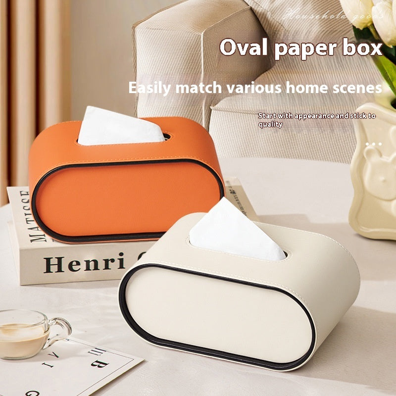 Oval Leather Tissue Bedroom Desktop Storage Box