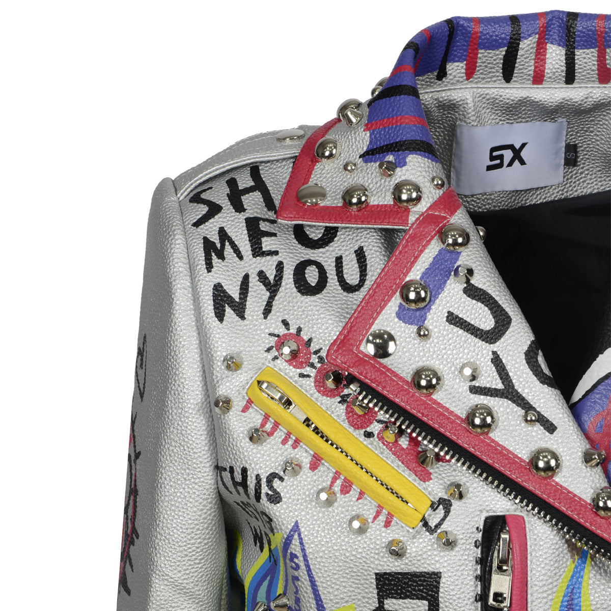 Punk Rock Style Women's Leather Jacket with Studs Pi-Mart