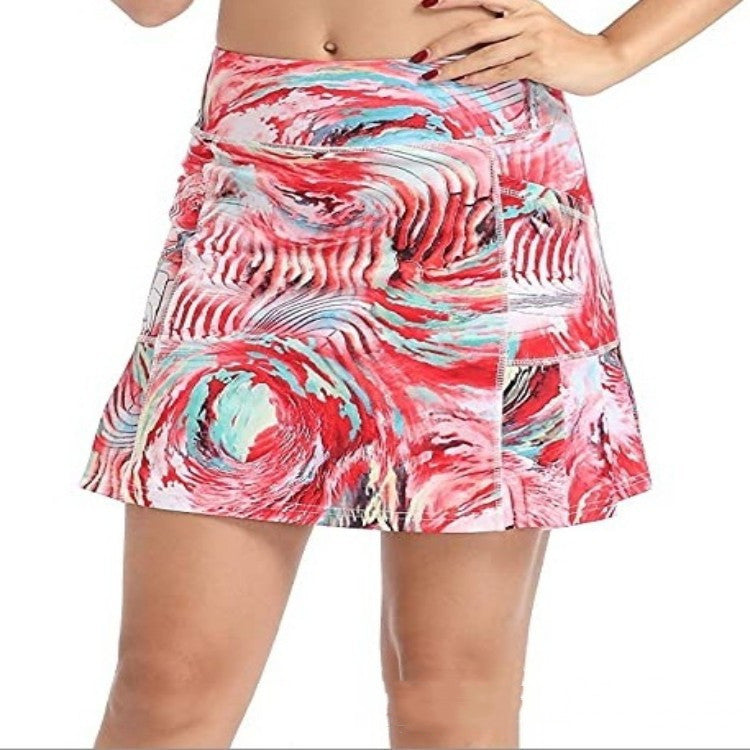 Women's Short Culottes Tennis Running Workout Two-layer High Top Sports Dress With Pockets