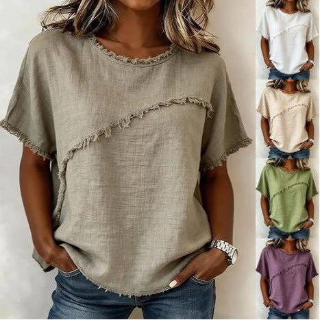 Women's Round-Neck Casual Loose Short-Sleeve Top NorixaFashion.com