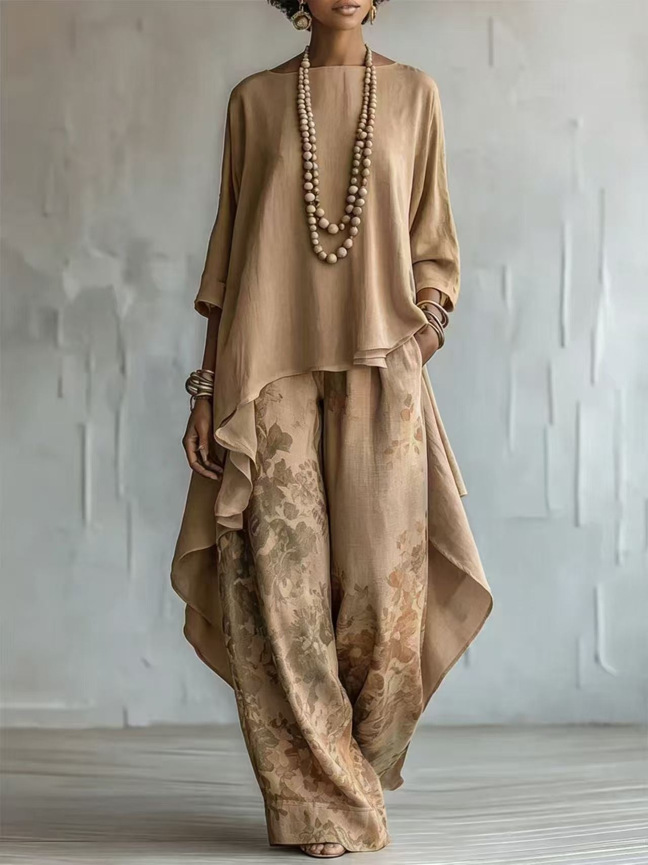 Cotton-Linen Fashion Solid-Color Top And Wide-Leg Pants Two-Piece Set NorixaFashion.com