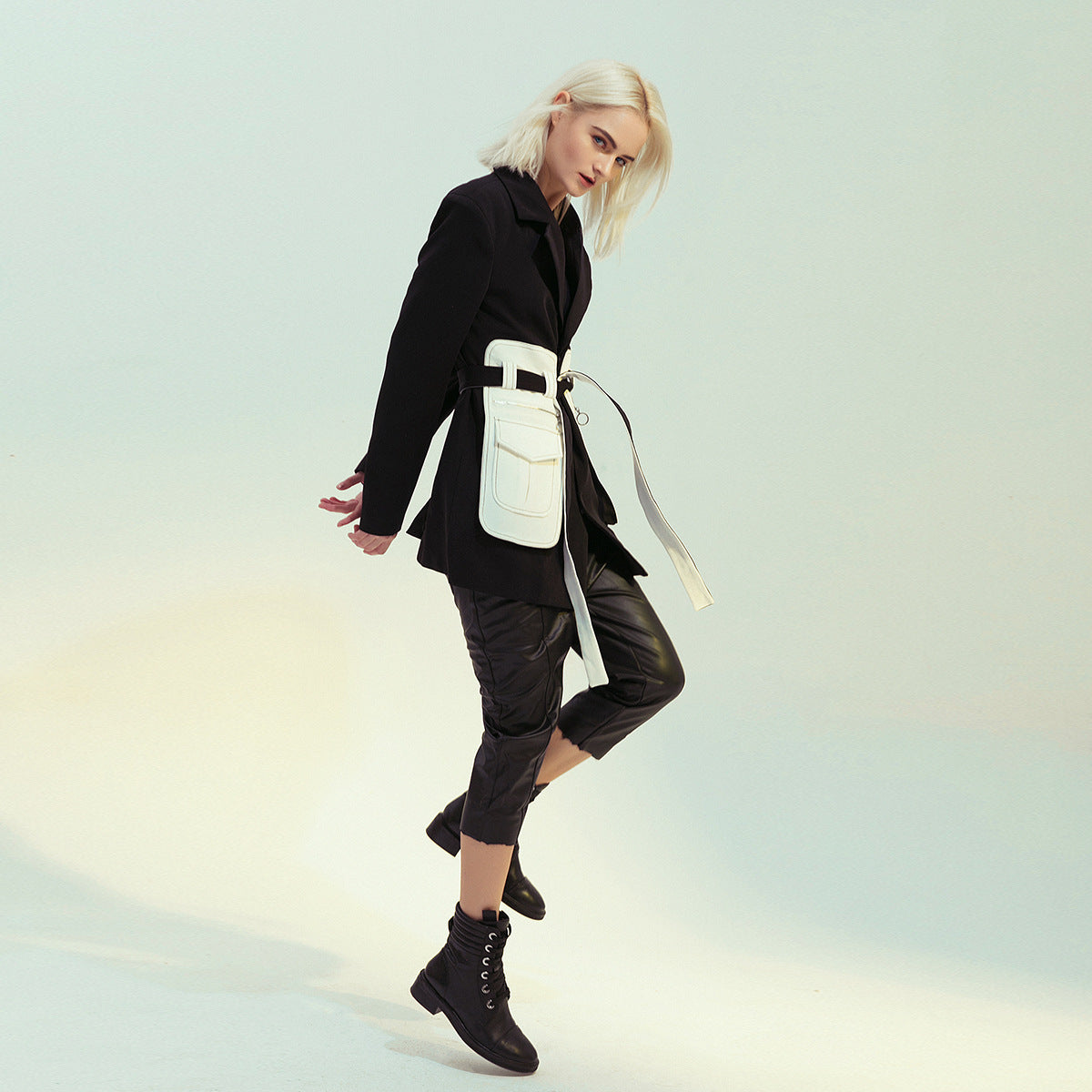 Retro Black and White Color Block Blazer Jacket Pi-Mart