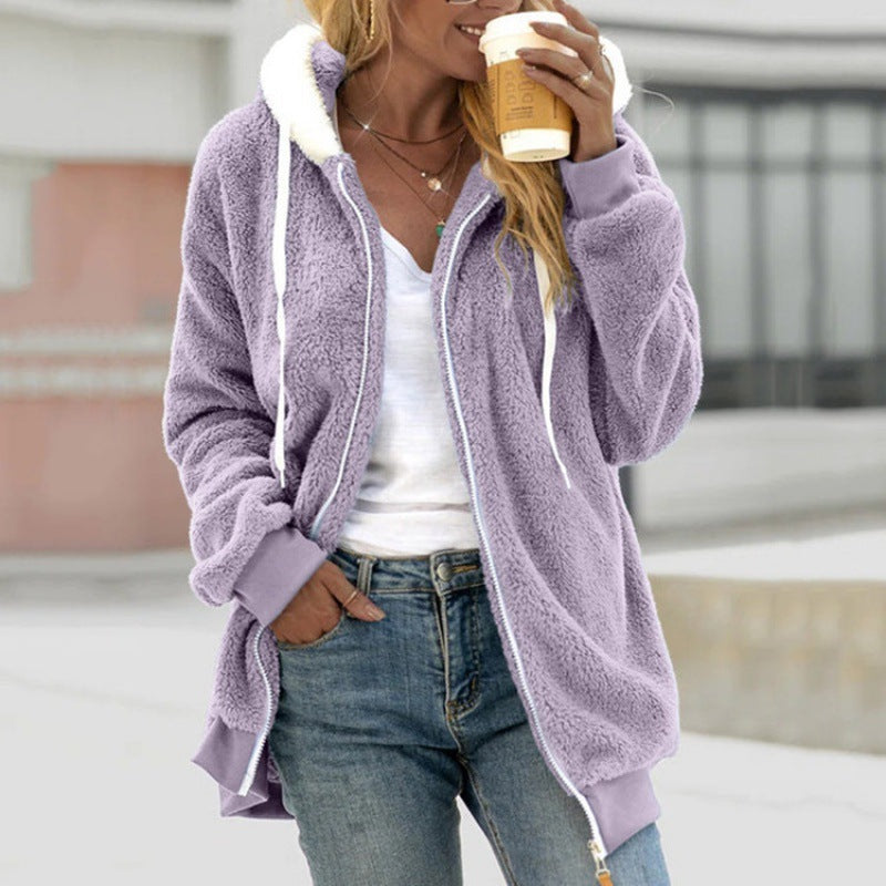 2026 Amazon Hot Selling New Autumn And Winter Loose Plush Zipper Hooded Jacket For Women, Fashionable And Versatile NorixaFashion.com