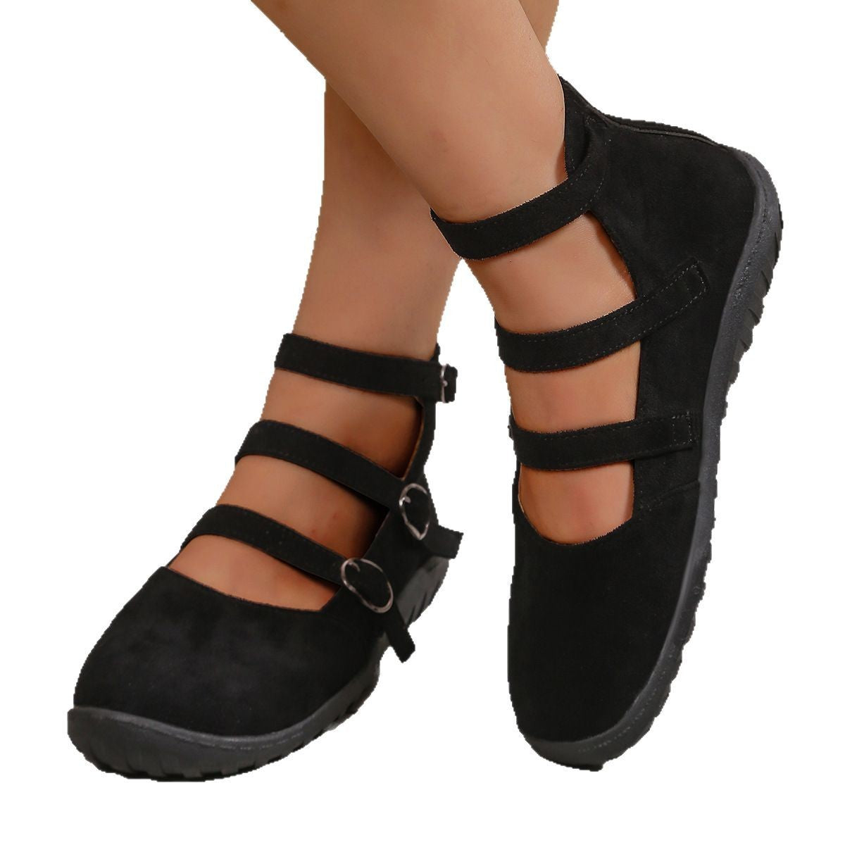 Women's Plus Size Square Toe Vintage Double Buckle Cloth Shoes