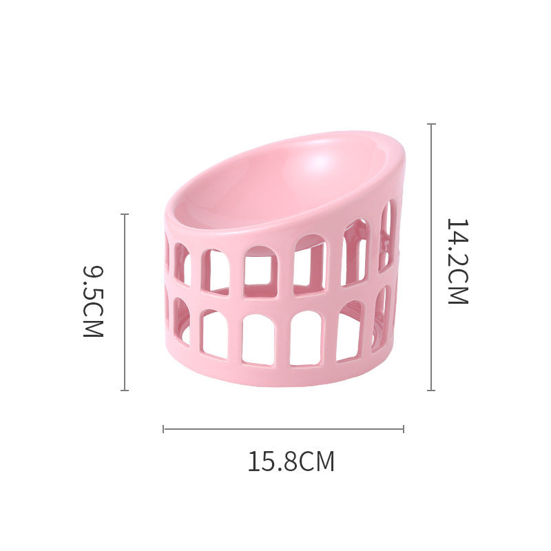 Ceramic High-foot Oblique Neck Pet Bowl Pets Fashion