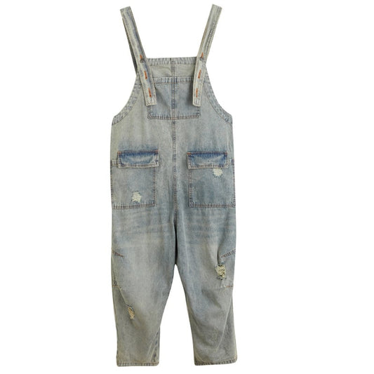 Women's Retro Ripped Denim Overalls for Summer Pi-Mart