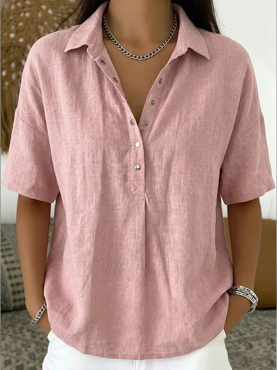 Summer Short-sleeved Shirt Button Pullover Top Fashion Casual Women's Clothing NorixaFashion.com