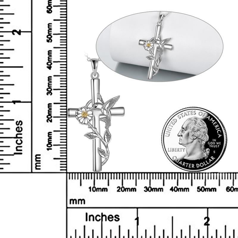 Hummingbird Cross Necklace Gifts for Women Sterling Silver LadyShow.Store