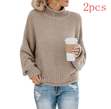 Solid Turtleneck Pullover Sweater Winter Fashion Casual Knitted Long-Sleeved Top Women's Clothing LadyShow.Store