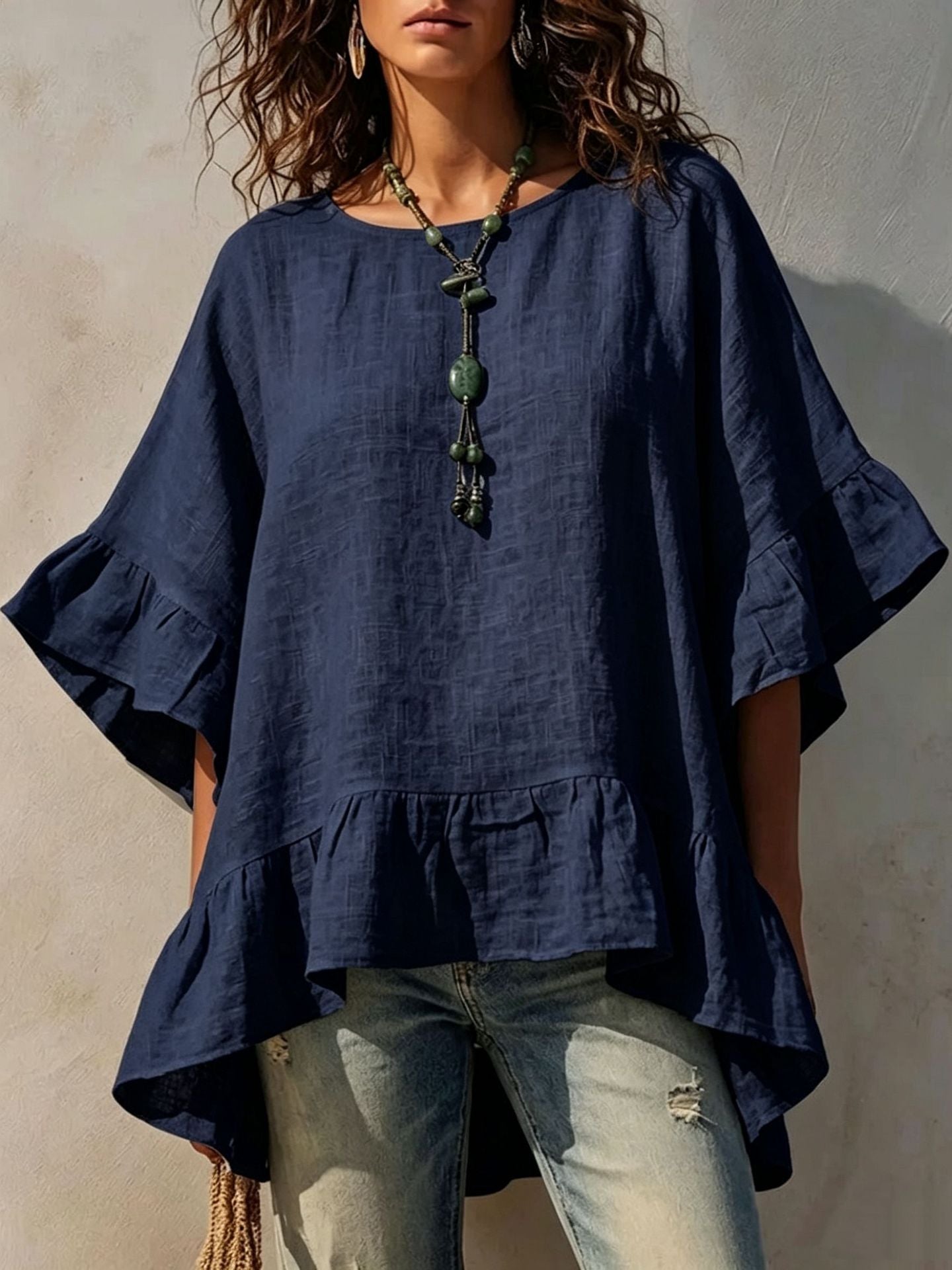 Women's Irregular-hem Cotton-linen Shirt NorixaFashion.com