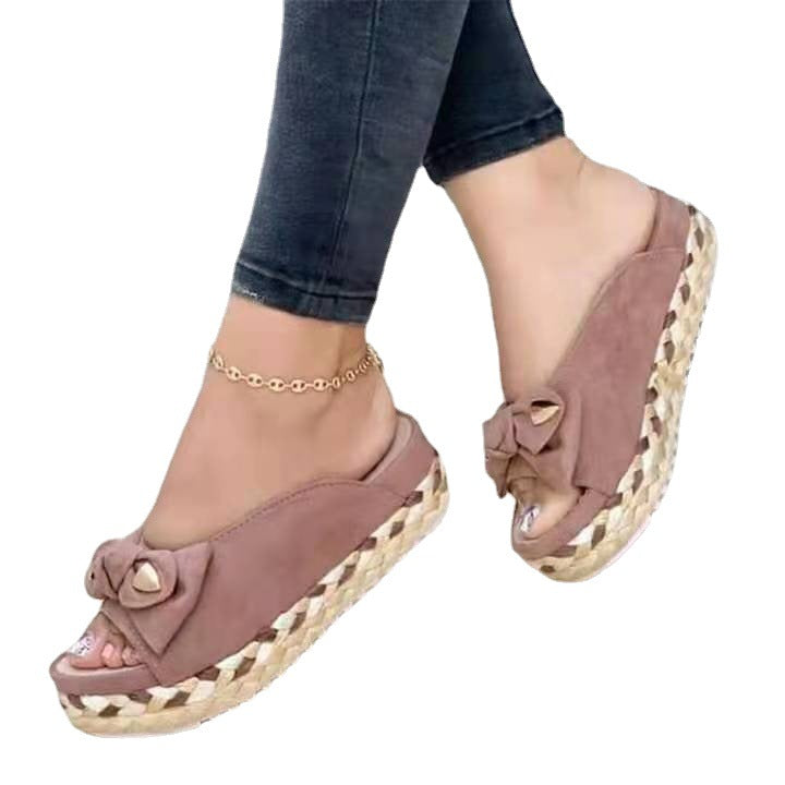 Ladies Platform Casual Roman Bow Slippers LadyShow.Store