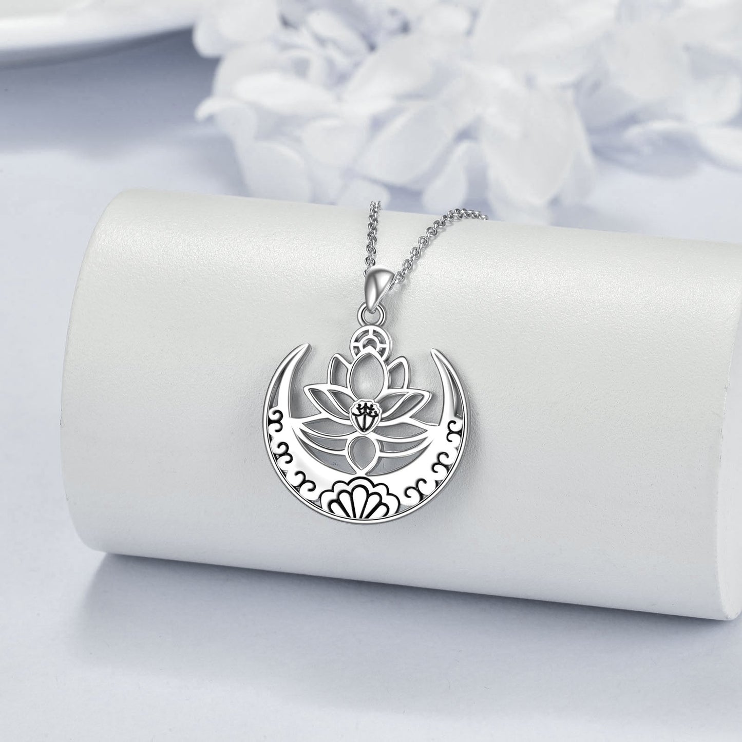 Lotus Flower Symbol Yoga Necklace Sterling Silver Sanskrit Symbol  Balancing Jewelry LadyShow.Store