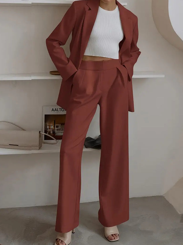 Women's Fashion Casual Solid Color Coat Trousers Suit LadyShow.Store
