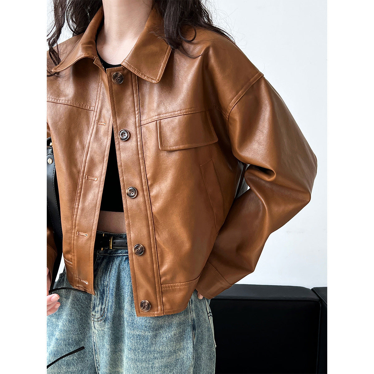 Women's Fall Lapels Motorcycle Short Jacket LadyShow.Store