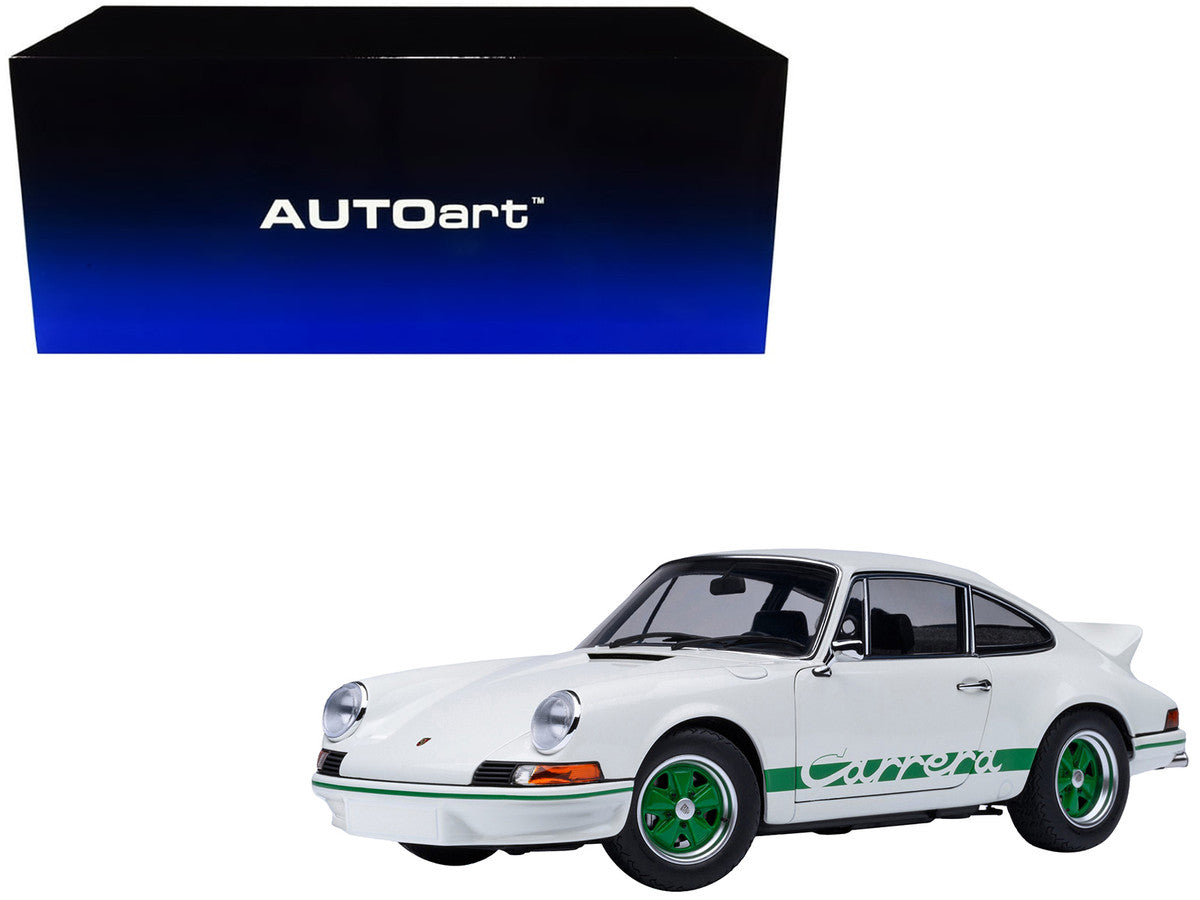 Porsche 911 Carrera 2.7 RS Grand Prix White with Green Stripes and Wheels 1/18 Model Car by Autoart LuxuryLifeWay Online Store