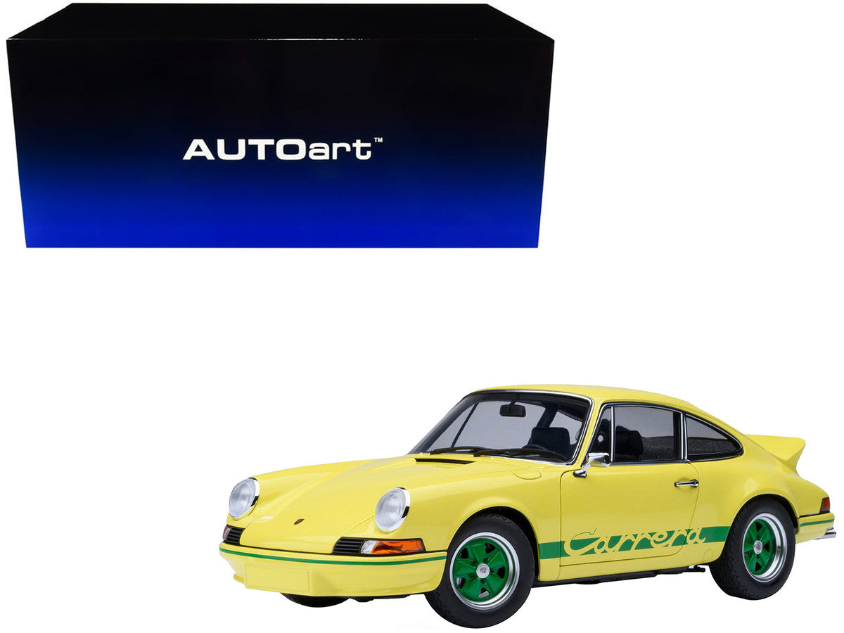 Porsche 911 Carrera 2.7 RS Light Yellow with Green Stripes and Wheels 1/18 Model Car by Autoart LuxuryLifeWay Online Store