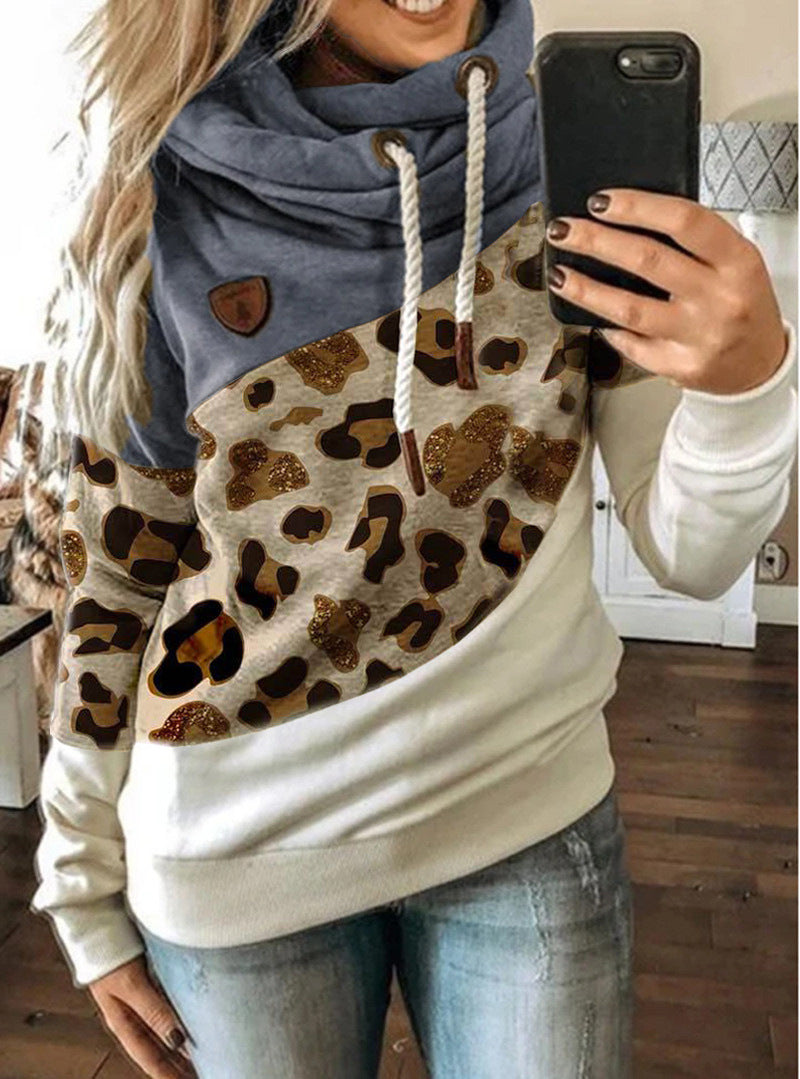 Printed stitching hooded fleece loose sweatshirt LadyShow.Store