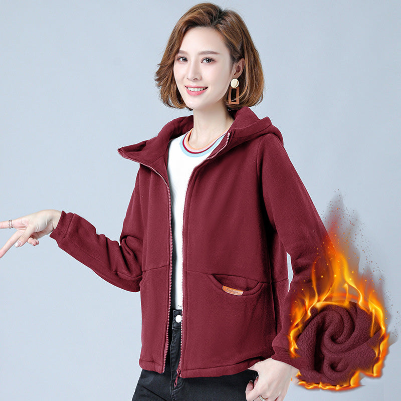 Women's Thick Hooded Sweatshirt, Stylish Short Jacket Pi-Mart