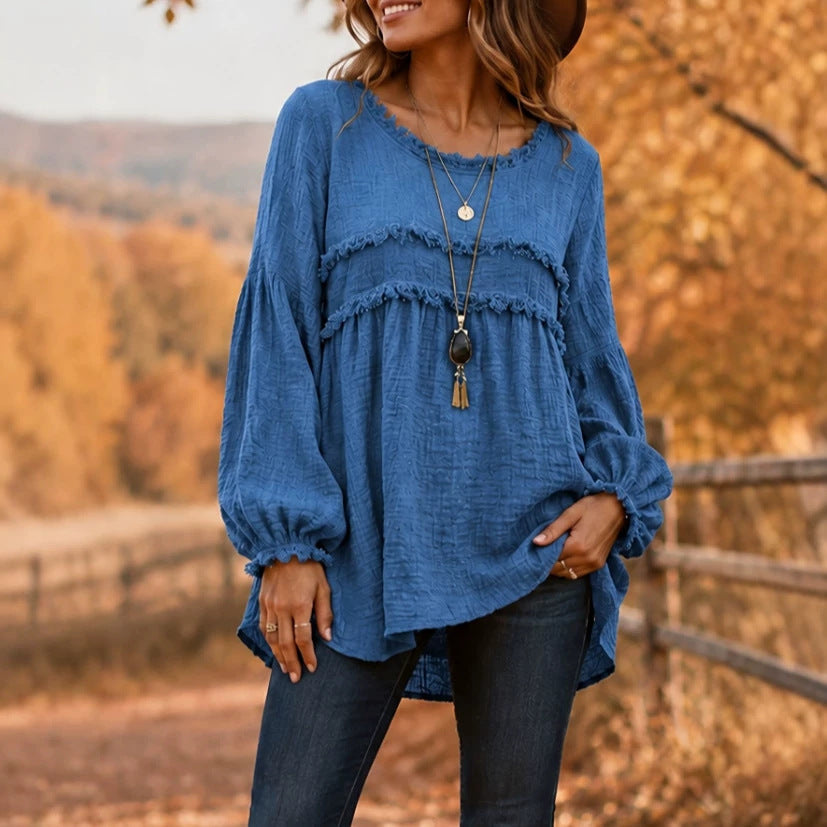 Casual Patchwork Tassel Fringe Crew-Neck T-Shirt Top NorixaFashion.com