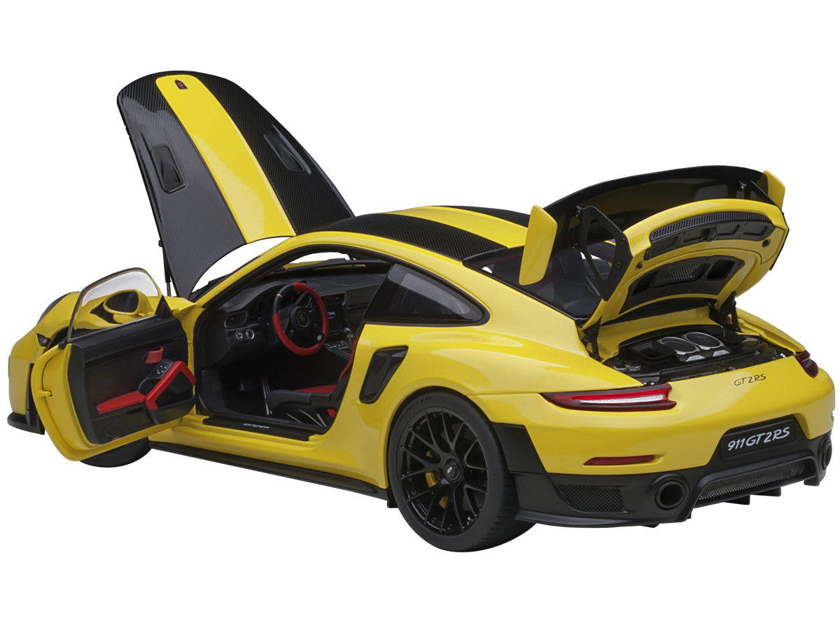 Porsche 911 (991.2) GT2 RS Weissach Package Racing Yellow with Carbon Stripes 1/18 Model Car by Autoart LuxuryLifeWay Online Store
