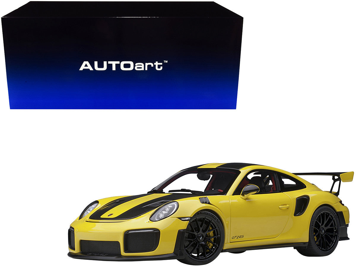 Porsche 911 (991.2) GT2 RS Weissach Package Racing Yellow with Carbon Stripes 1/18 Model Car by Autoart LuxuryLifeWay Online Store