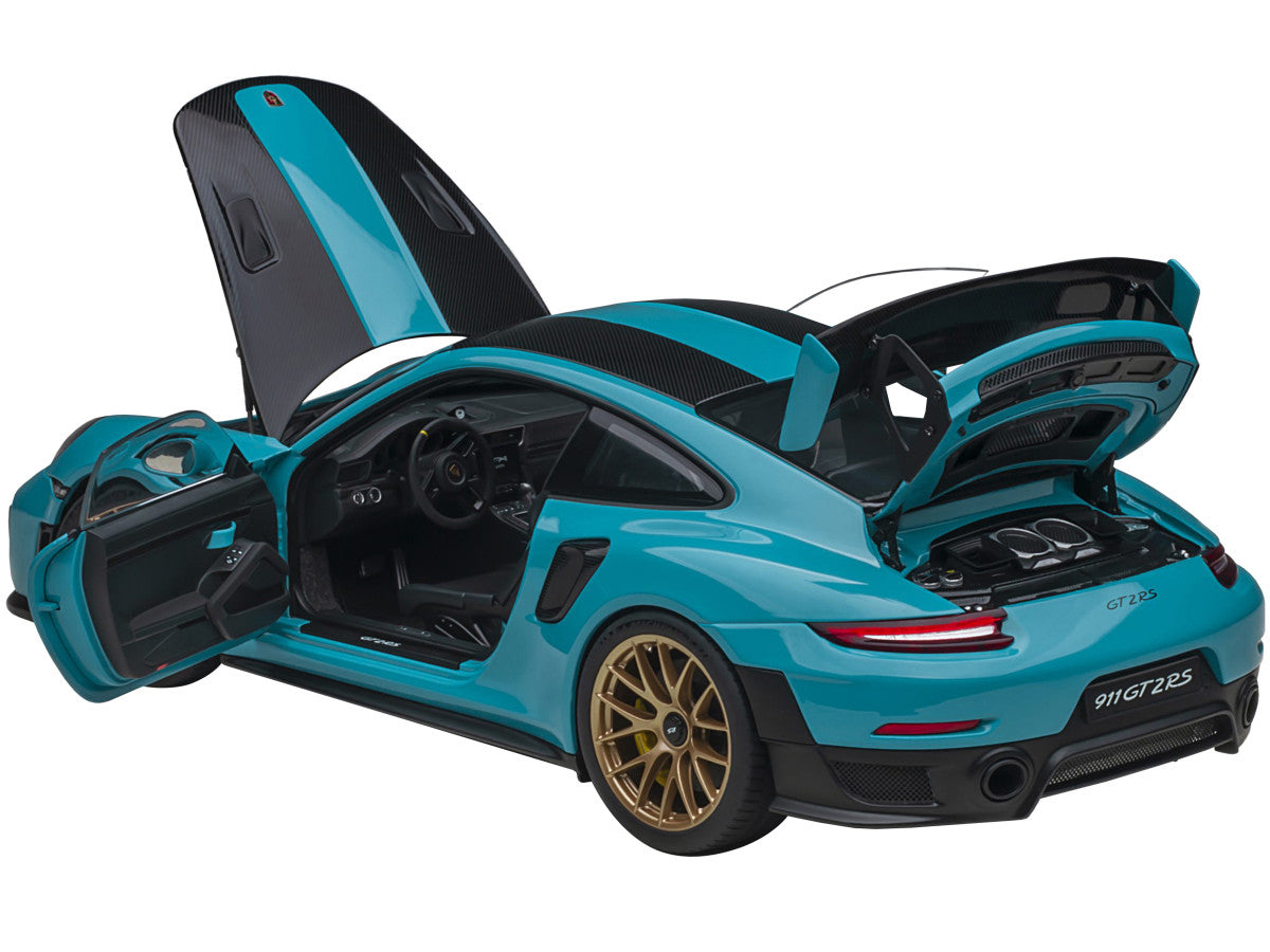Porsche 911 (991.2) GT2 RS Weissach Package Miami Blue with Carbon Stripes 1/18 Model Car by Autoart LuxuryLifeWay Online Store