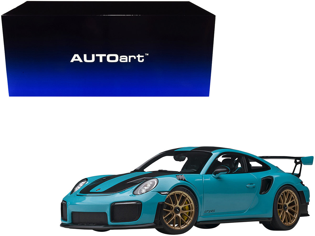Porsche 911 (991.2) GT2 RS Weissach Package Miami Blue with Carbon Stripes 1/18 Model Car by Autoart LuxuryLifeWay Online Store