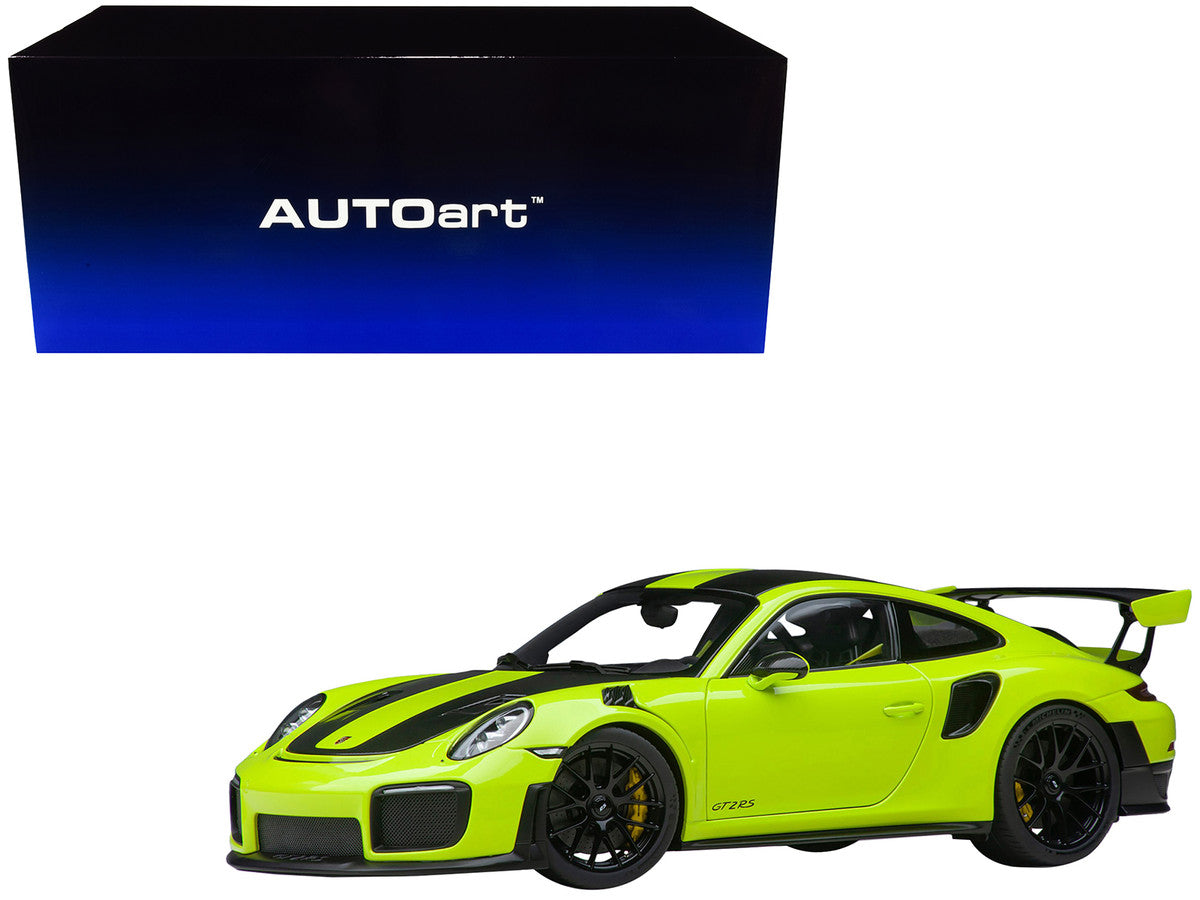 Porsche 911 (991.2) GT2 RS Weissach Package Acid Green with Carbon Stripes 1/18 Model Car by Autoart LuxuryLifeWay Online Store