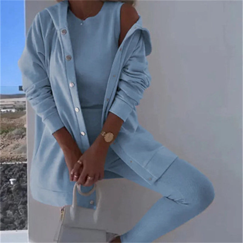 Women's Fashion Sports And Leisure Hooded Sweater Vest Pants Three-piece Set NorixaFashion.com